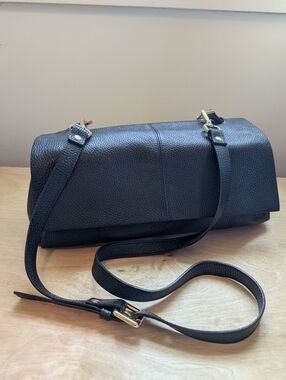 LA Via Firenze Classic Black Leather Shoulder Bag Made In Italy Purse Handbag